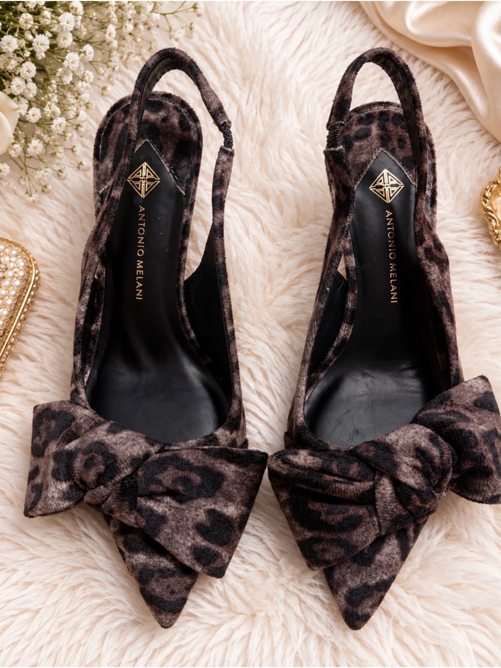Lenore Velvet Leopard Print Bow Slingback Pump Mules